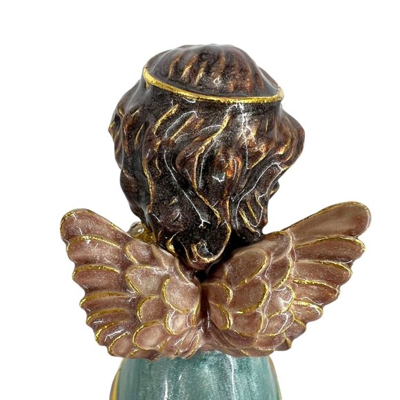 Angel Praying Trinket Box Blue Enamel Clear Lavender Purple Jeweled - Picture 10 of 12